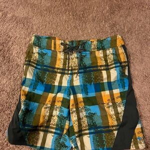 Men's Plaid Swim Shorts - Blue, Yellow, Green